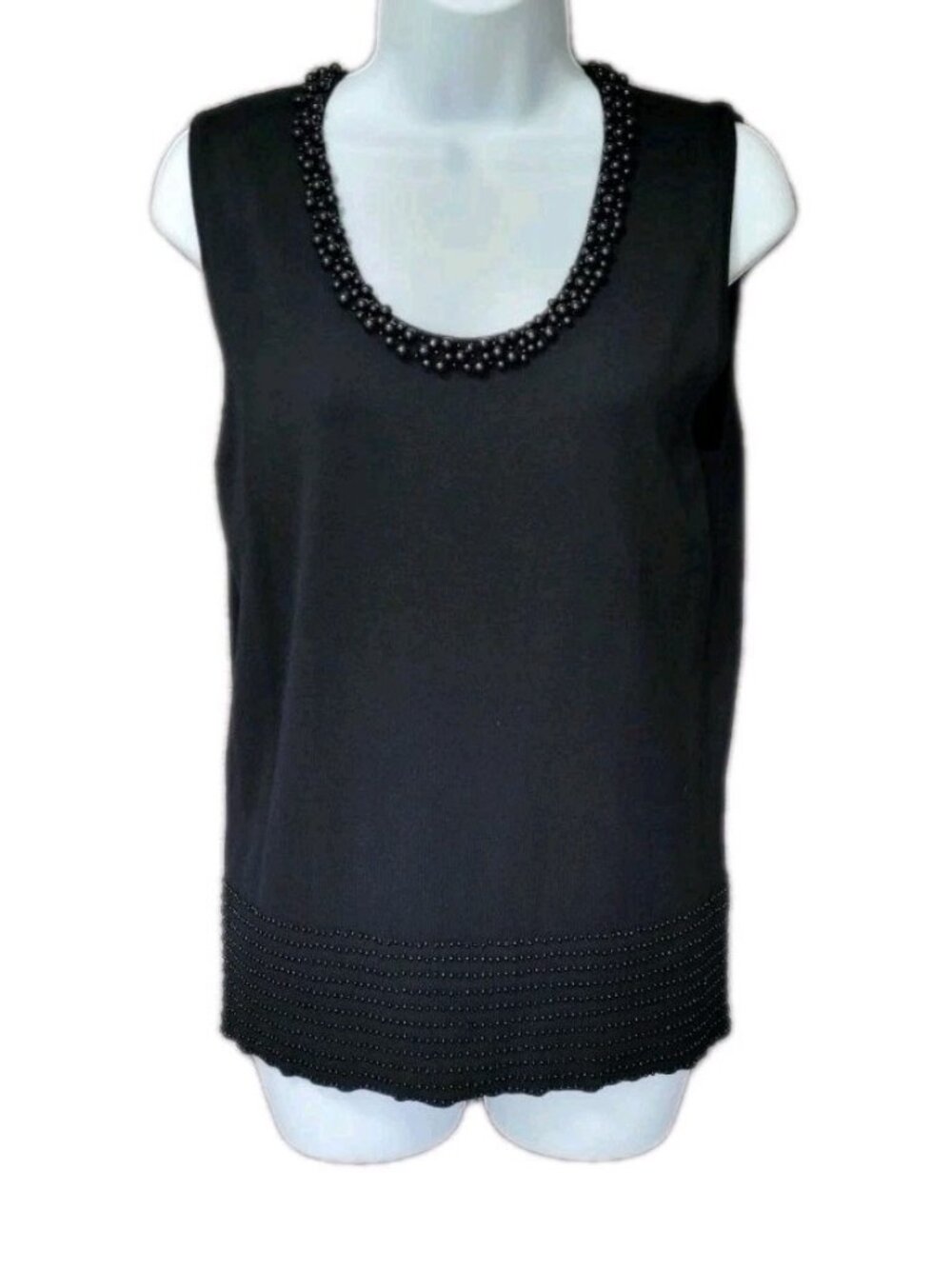 Victor Costa Vintage Y2K‎ Top Womens L Sleeveless Beaded Black Knit Sweater